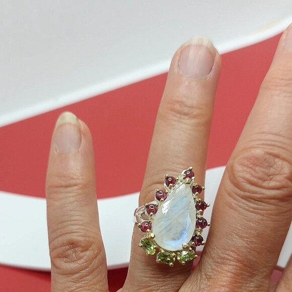 Natural 14 ct‎ Not Enhanced Moonstone 925 Sterling Silver Ring Size 8 - Picture 12 of 12